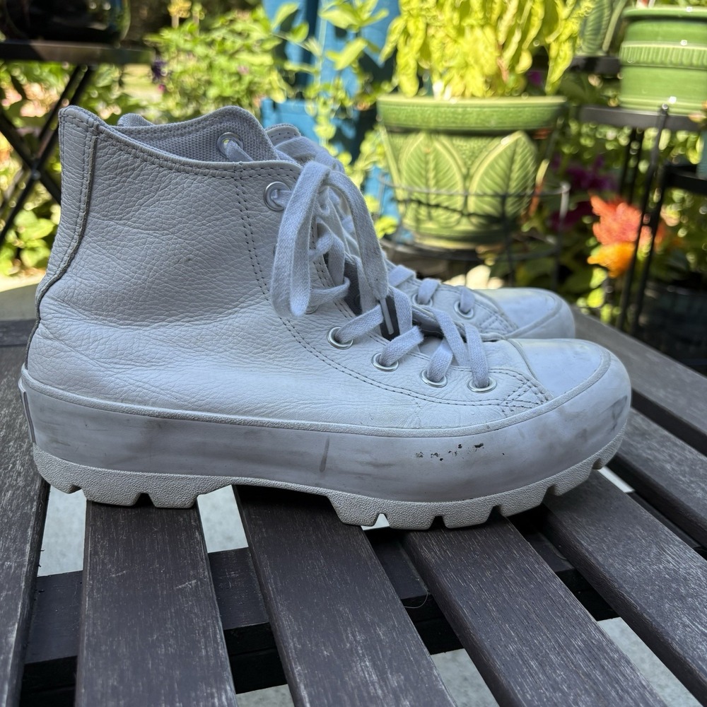 Converse Women 6.5 White Lugged High Top Sneakers Gorpcore Leather - Picture 2 of 13